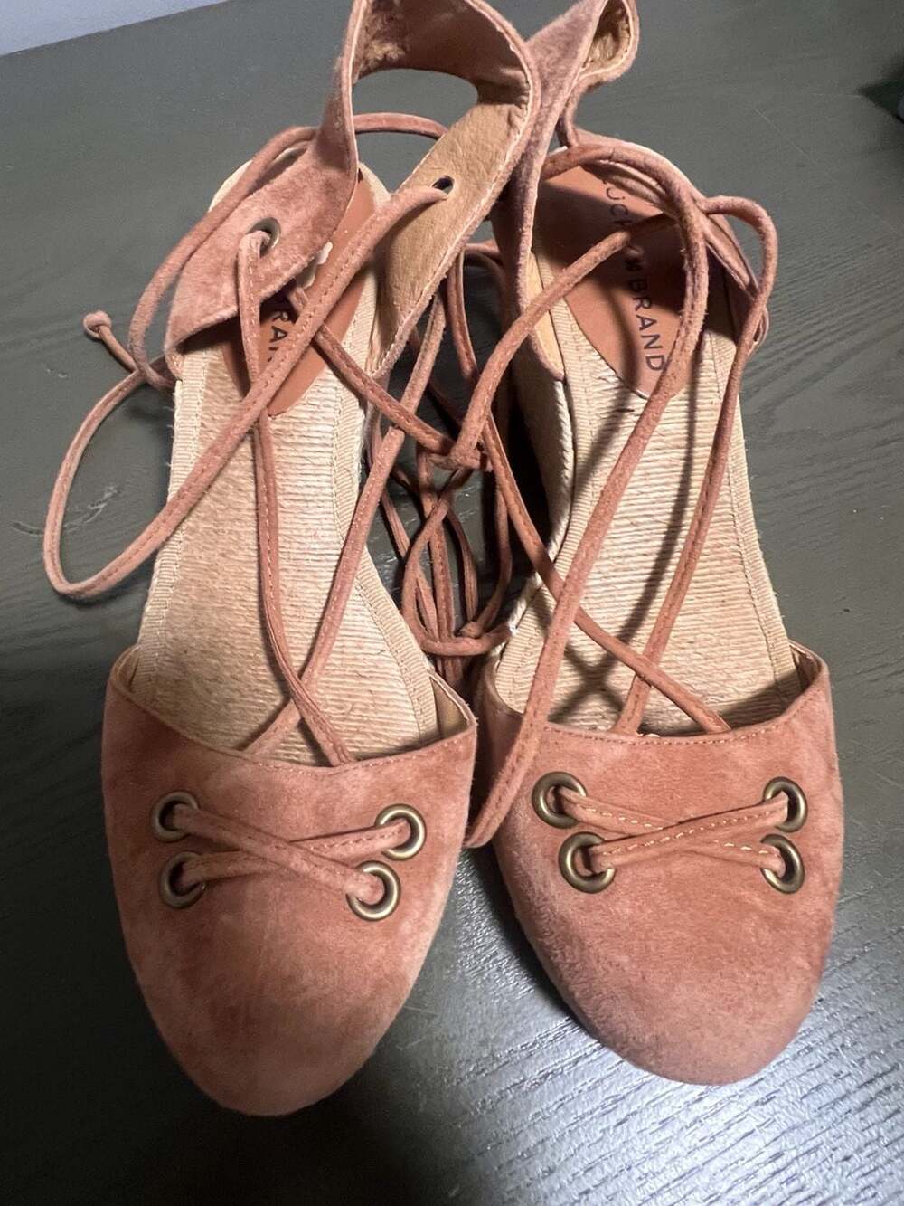 Lucky Brand Keller Suede Espadrille Wedge Lace-Up Sandals